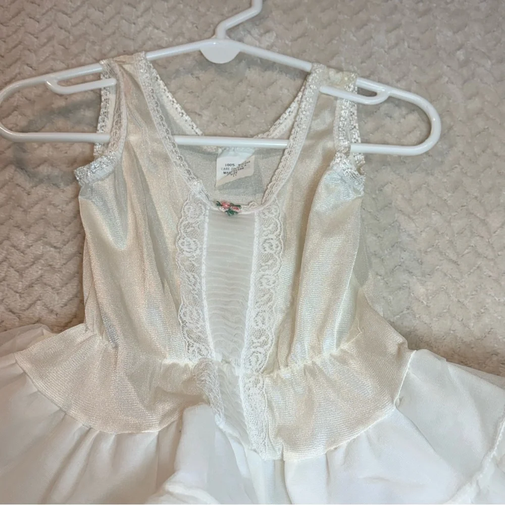 Vintage 70s Toddler‎ Size 1 Ivory Lace Coquette Dollette Rosette Slip Dress